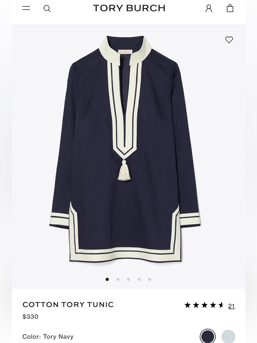 Tory Burch Navy Sheer Tunic Top with tassels and creamy details